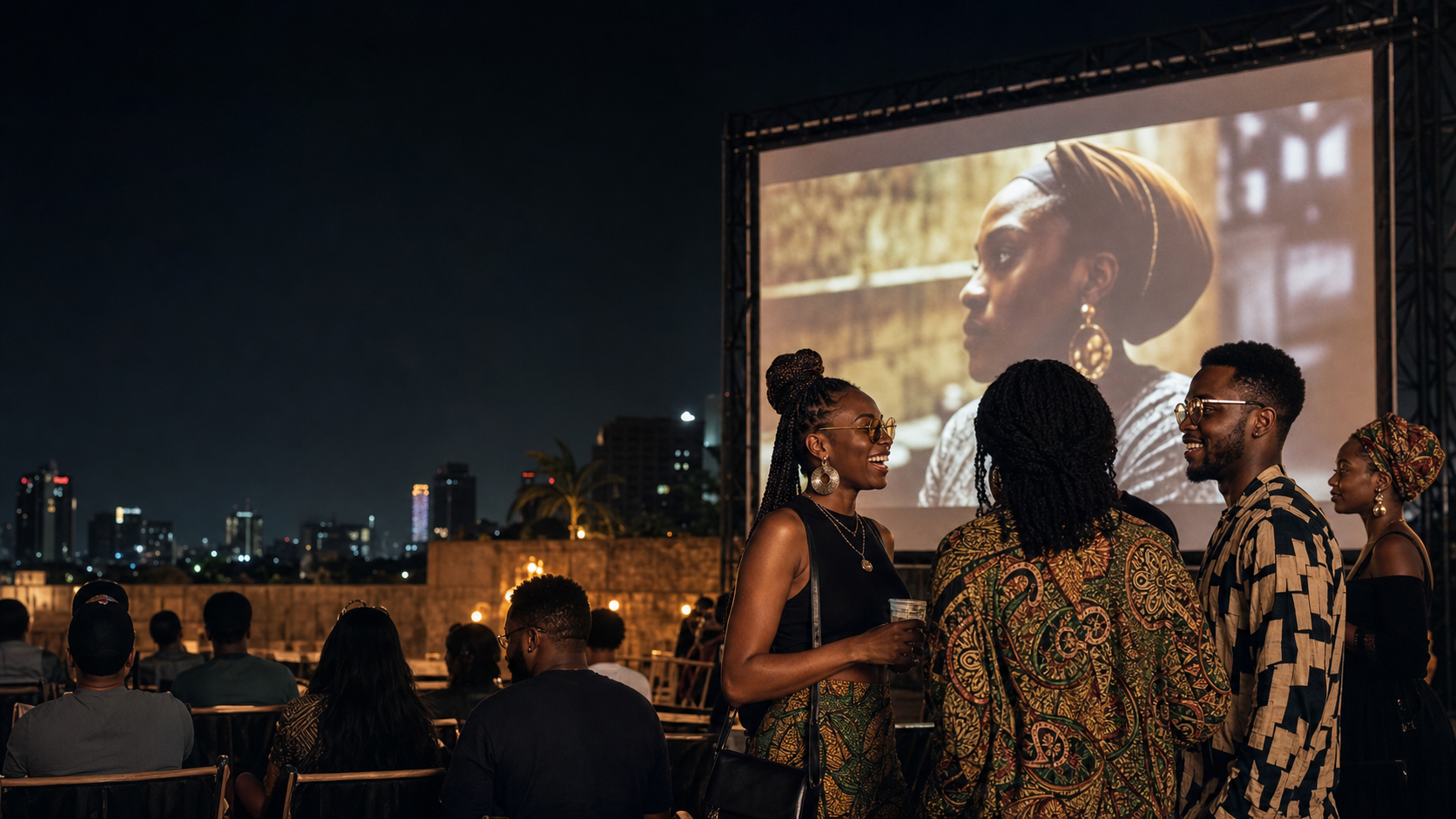 Film lovers at an evening cinema screening in Lagos